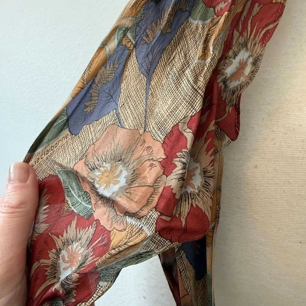 Liz Claiborne Silk Lightweight Multicolor Floral Flower-Print Scarf for Women